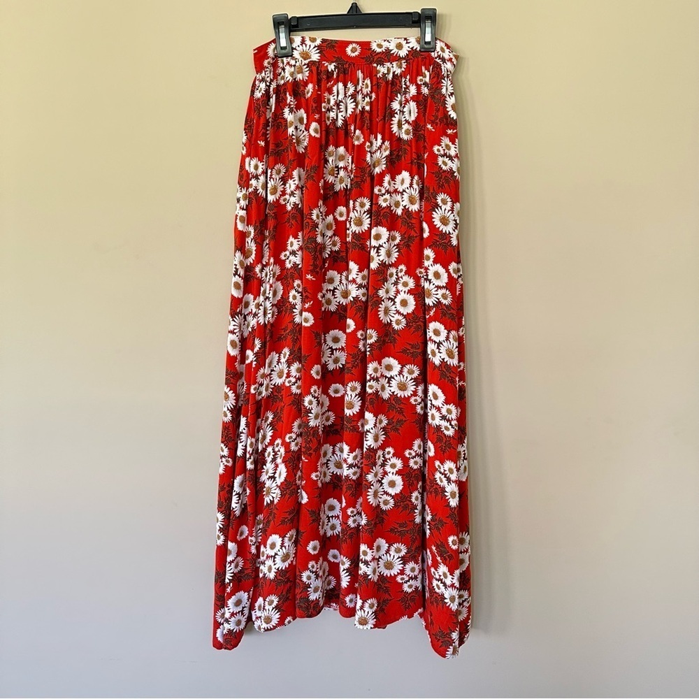 Red Daisy Maxi Skirt Pockets Women S Fall Cottagecore Flower Child Floral - Picture 7 of 12